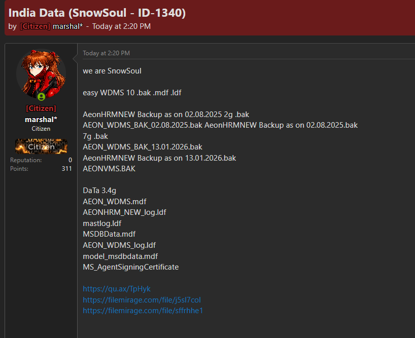 Alleged leak of India Database