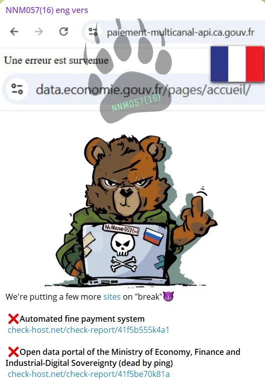 NoName targets the website of Ministry of the Economy, Finance and Industrial and Digital Sovereignty of France