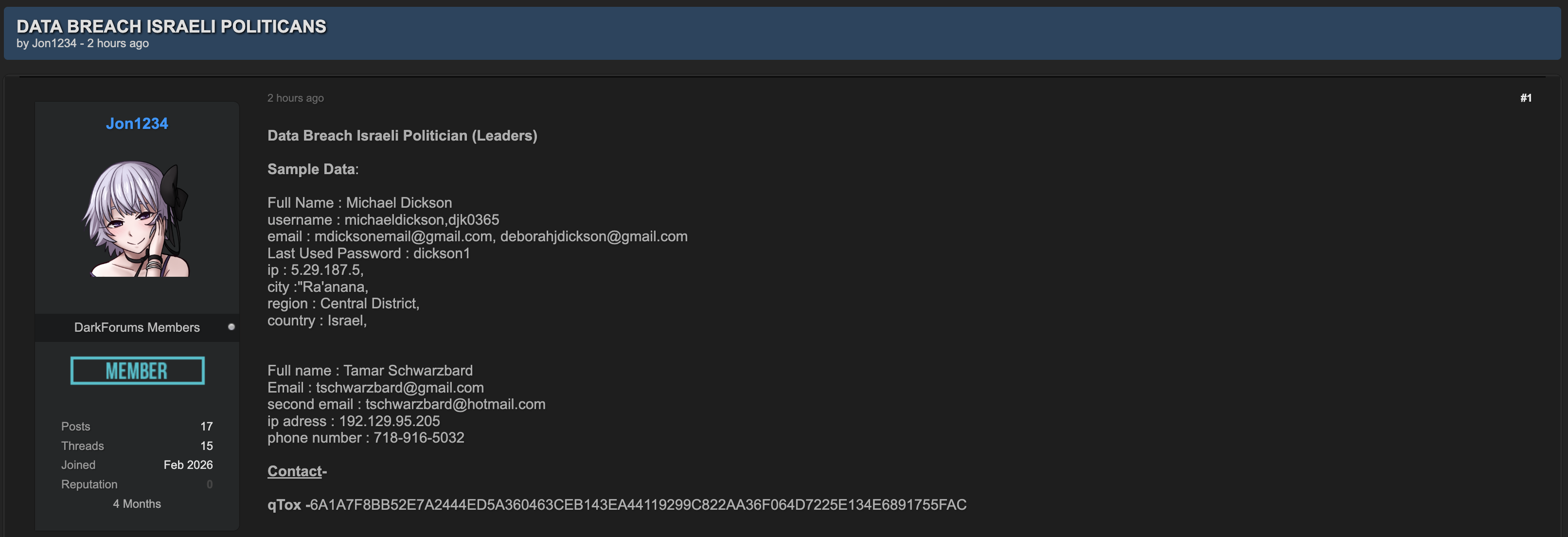 Alleged Data Leak of Israeli Politicians