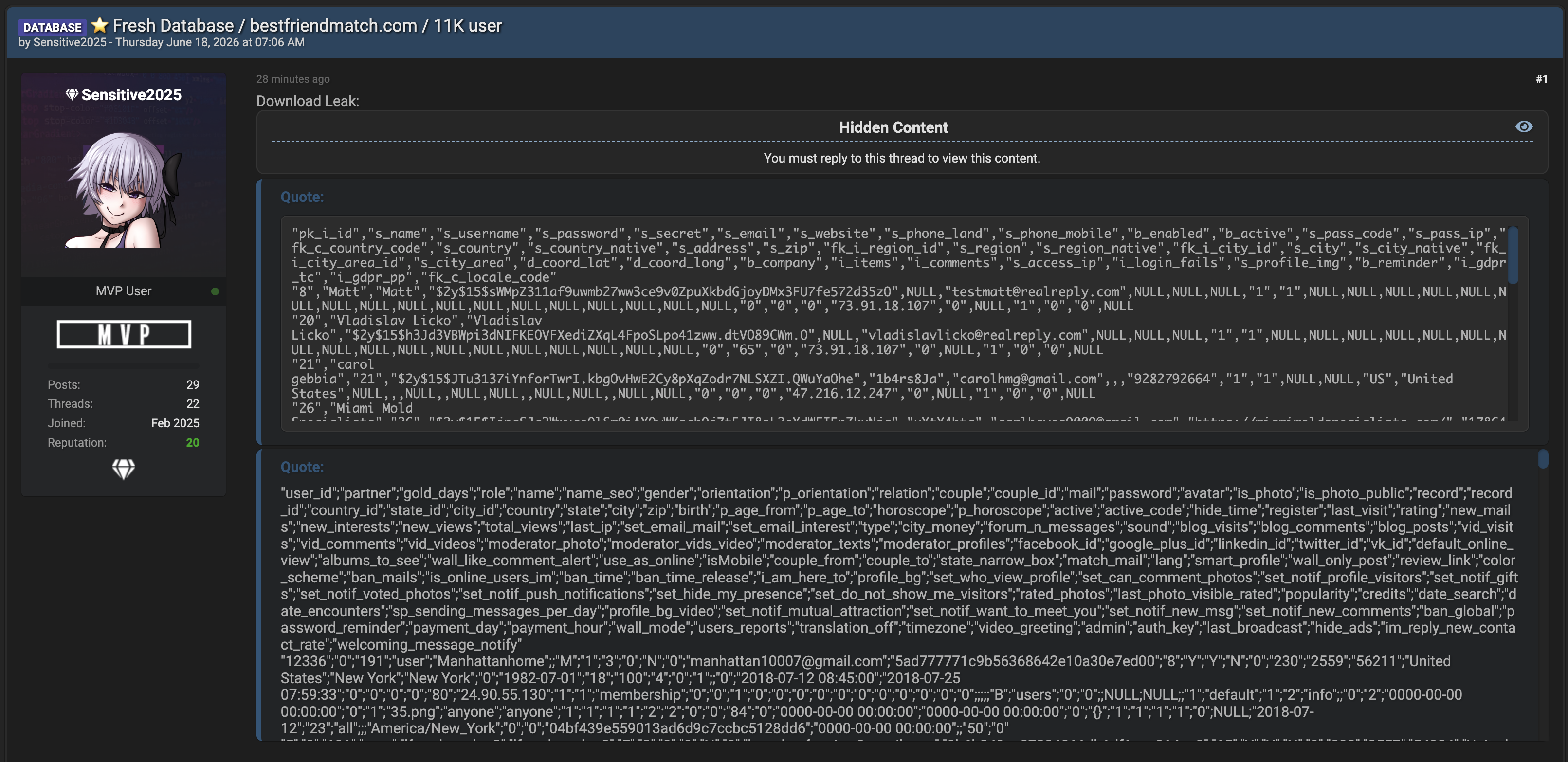 Alleged Data Breach of BestFriendMatch