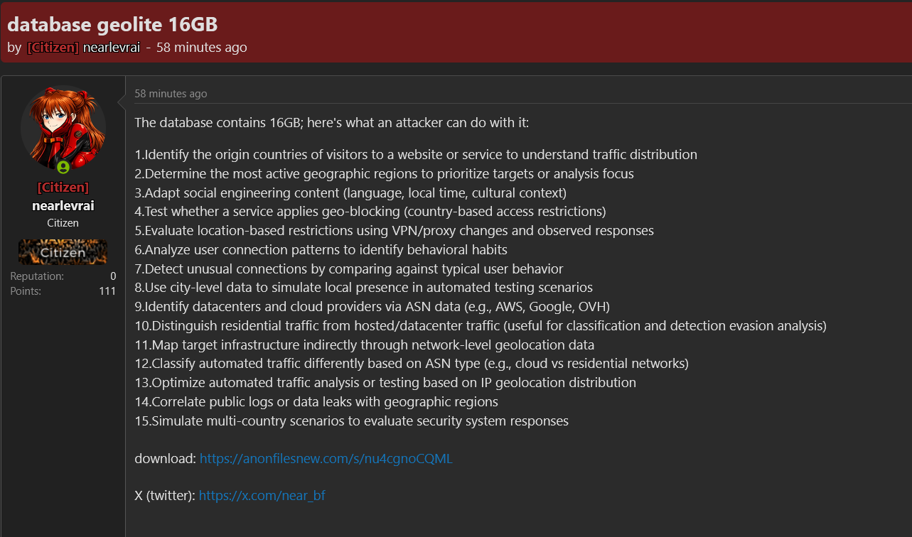 Alleged data breach of Geolite