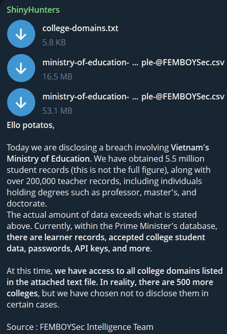 Alleged data breach of Vietnam’s Ministry of Education