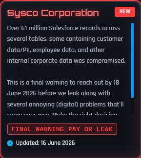 Alleged data breach of Sysco