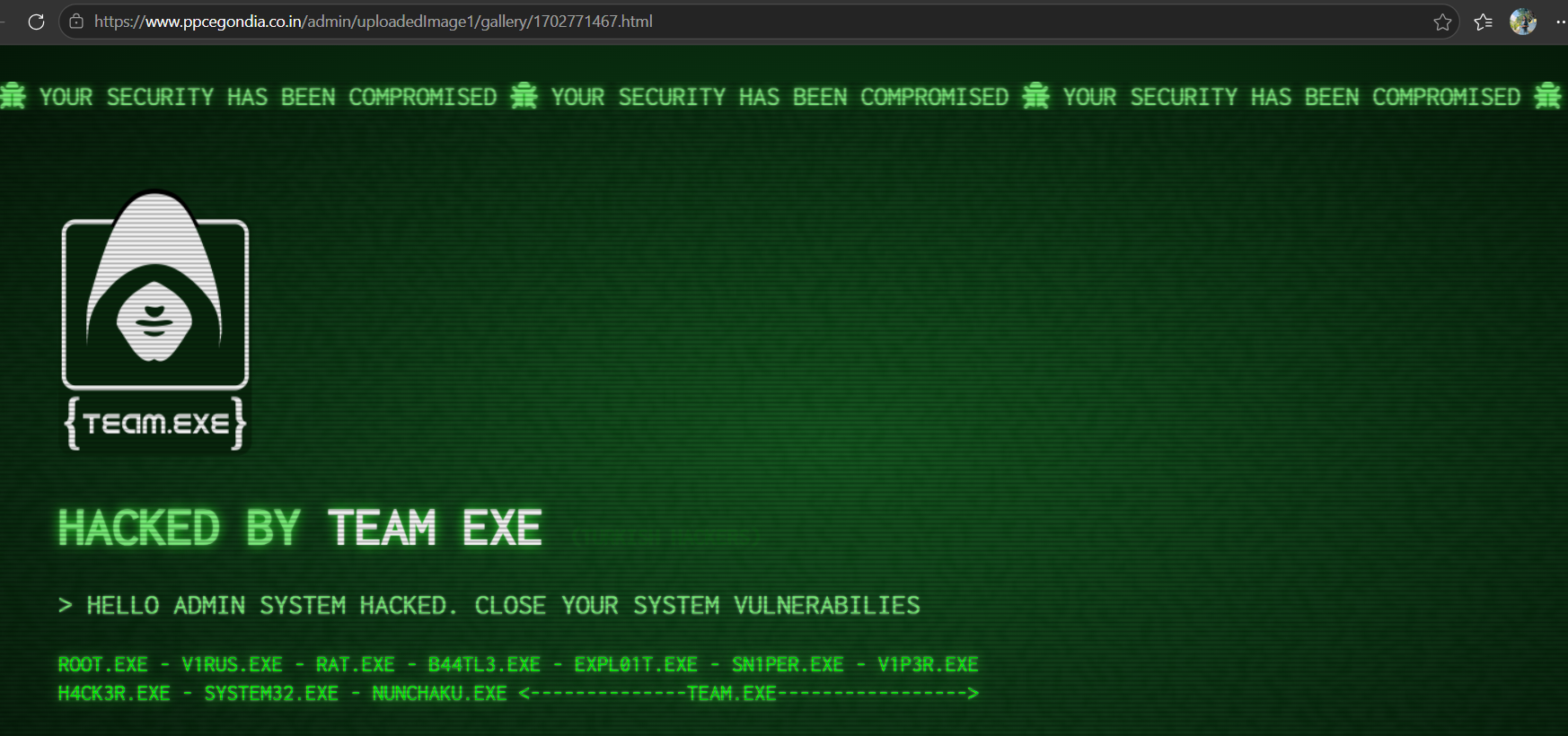 TEAM EXE targets the website of Punjabhai Patel College of Education