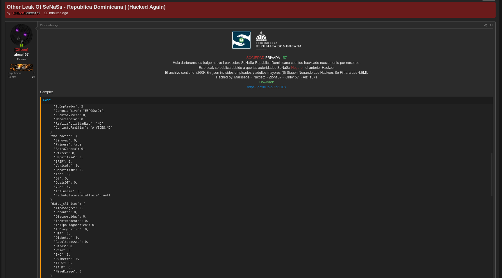 Alleged data breach of SeNaSa
