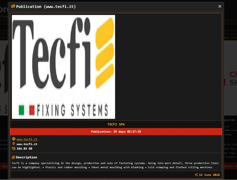 Tecfi SpA falls victim to DragonForce ransomware