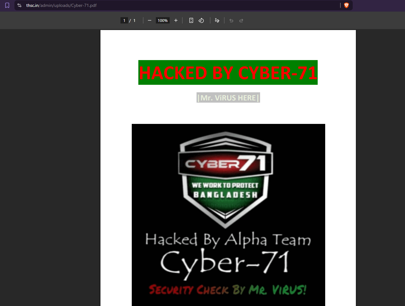 CYBER-71 targets the website of Tourism and Hospitality Skill Council (THSC)
