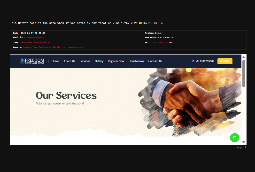 Team Hazardous Pakistan targets the website of Freedom Charitable Trust