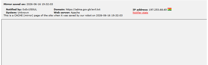 0xEv1lS0UL targets the website of Adentan Municipal Assembly