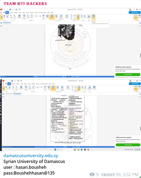 Alleged leak of login Access to Damascus University
