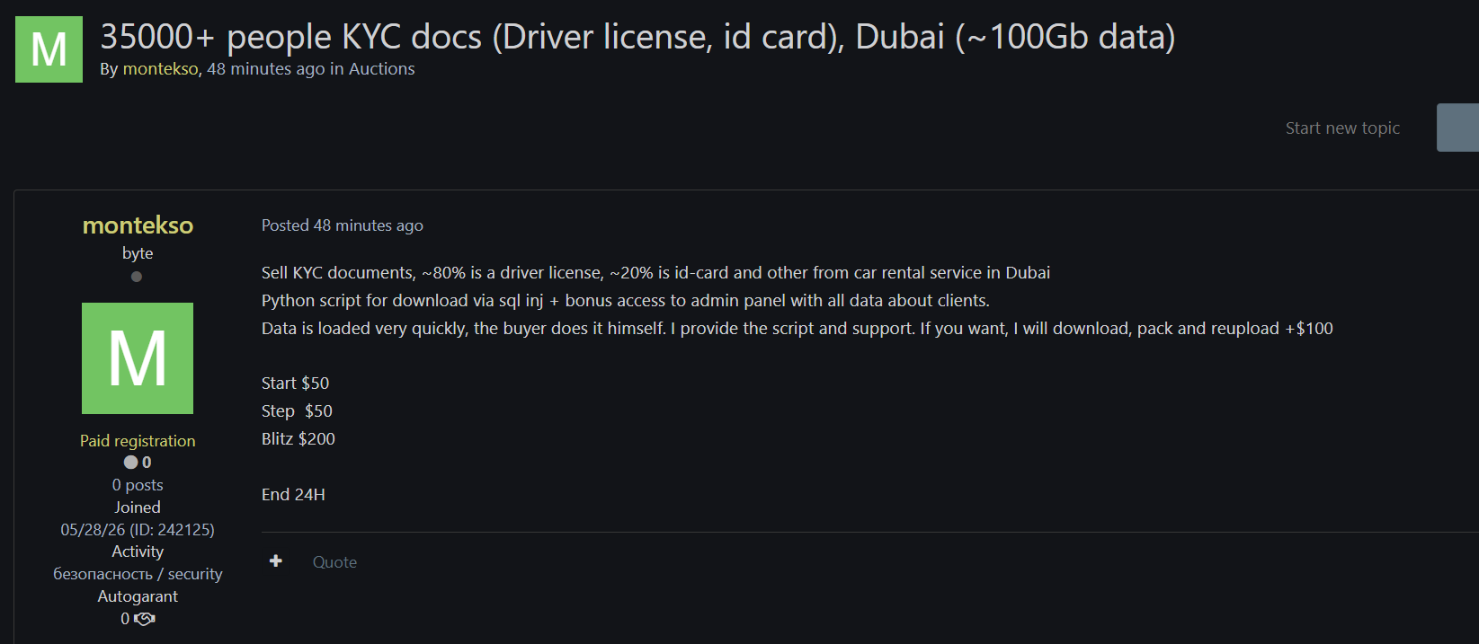 Alleged Sale of Unauthorized Access to Dubai Car Rental Service KYC Database