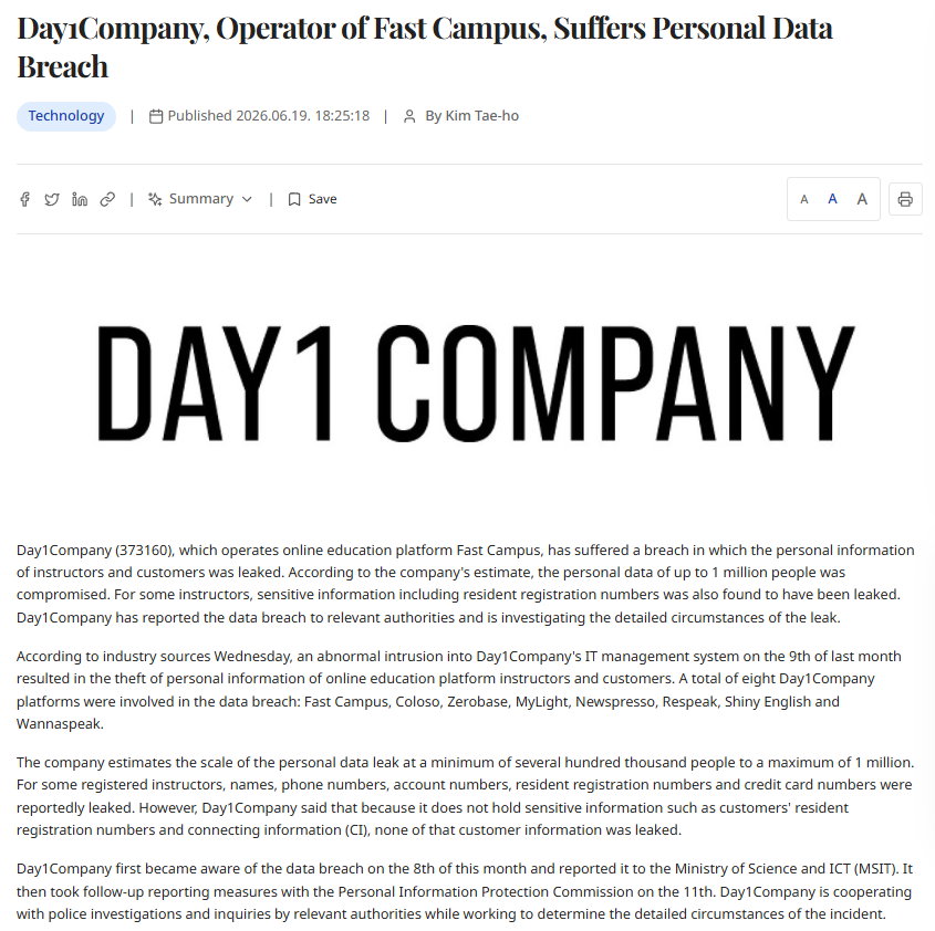 Day1Company suffers data breach