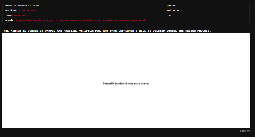 azraelzer0d4y targets the website of Municipality of Fortaleza