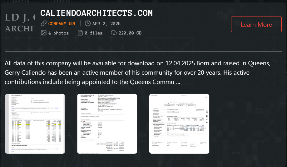 Gerald J.Caliendo Architects成为Qilin勒索软件的受害者