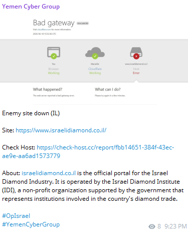 YEMEN CYBER GROUP targets the website of The Israel Diamond Institute