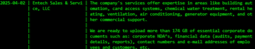 Entech Sales&Service，LLC成为Akira勒索软件的受害者