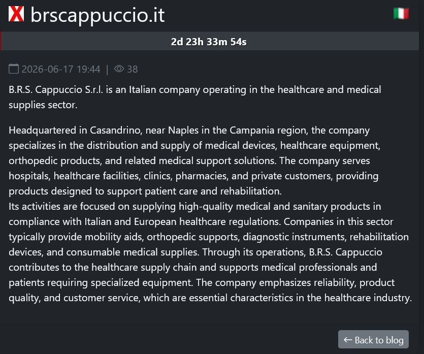 B.R.S. Cappuccio s.r.l. falls victim to SafePay ransomware