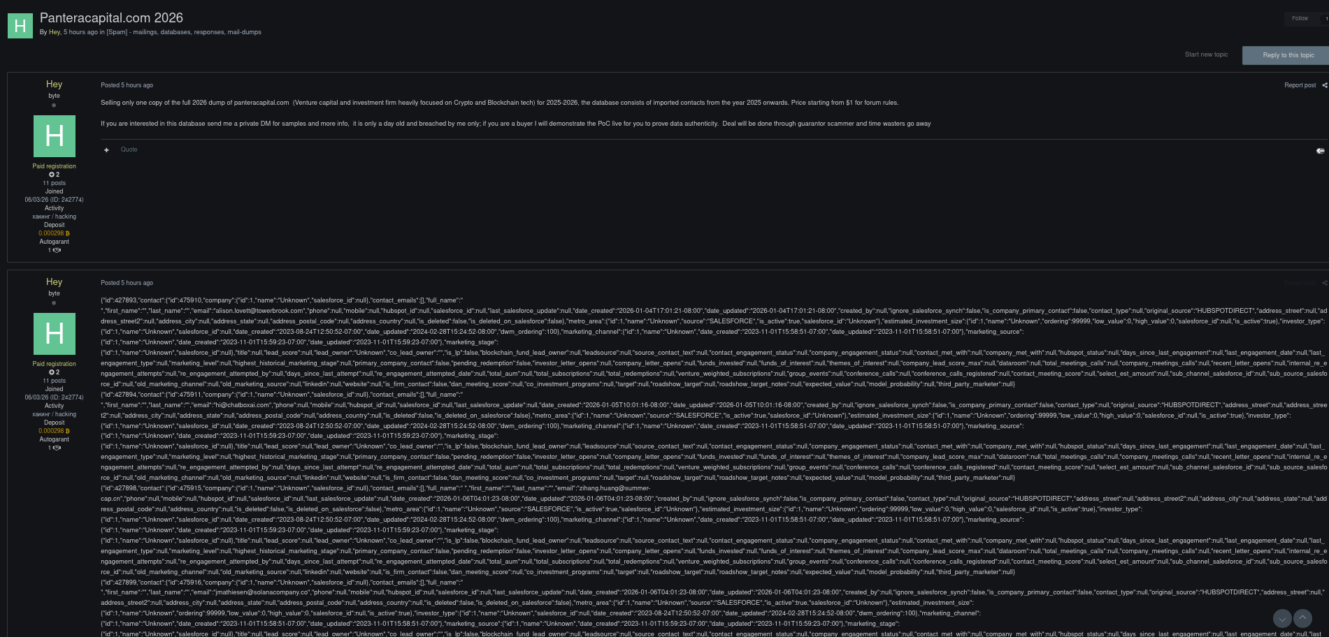 Alleged data sale of Panteracapital