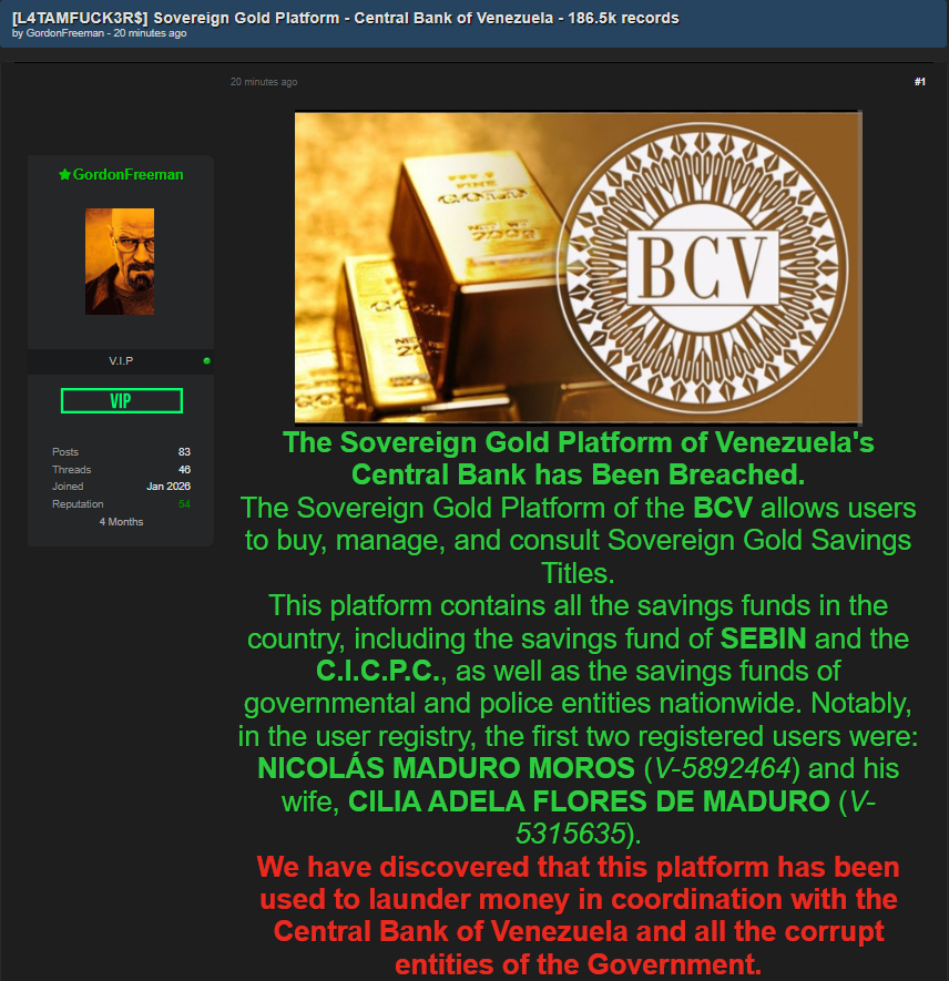 Alleged data breach of Central Bank of Venezuela