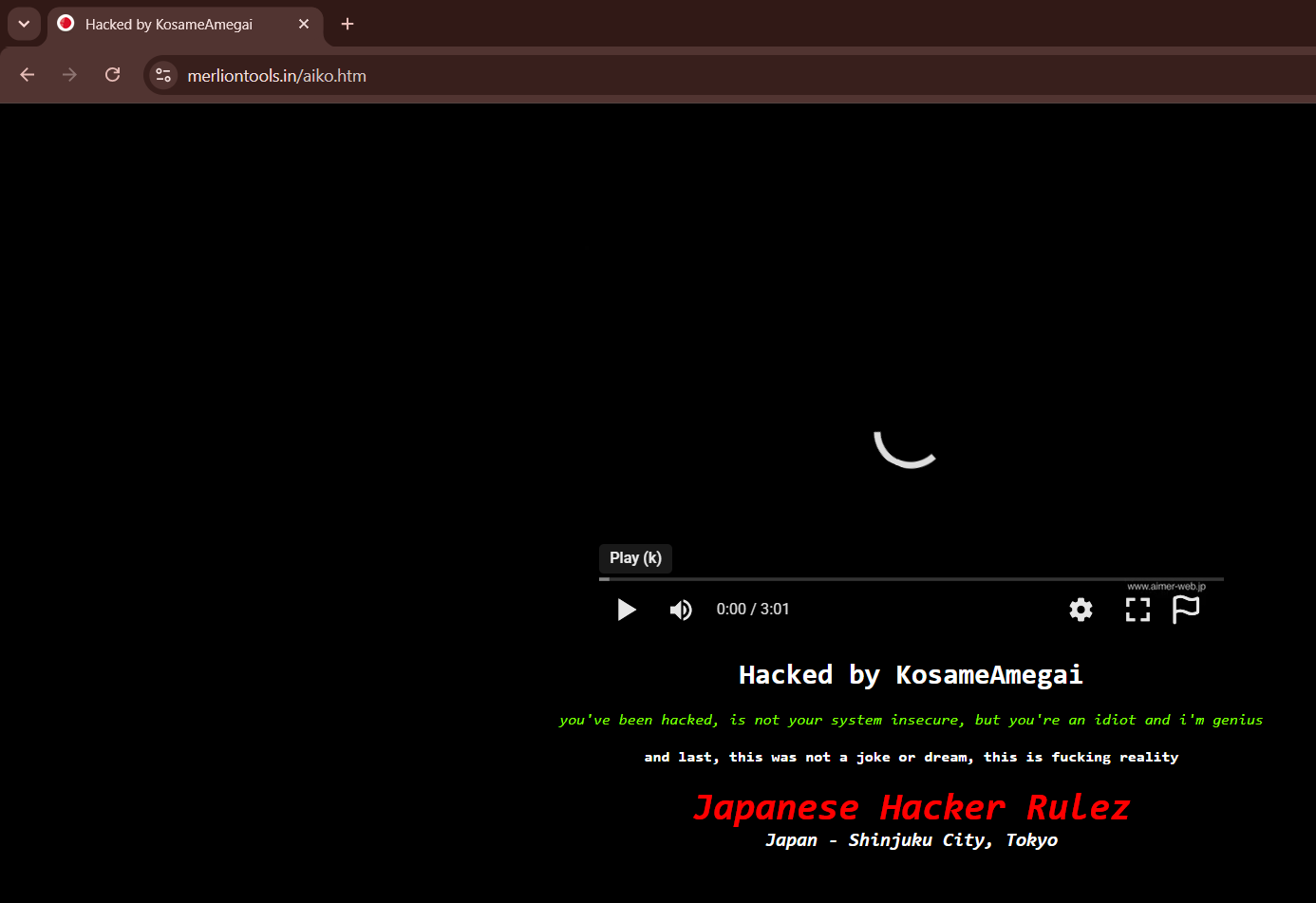 KosameAmegai targets the website of Merlion Tools Pvt Ltd