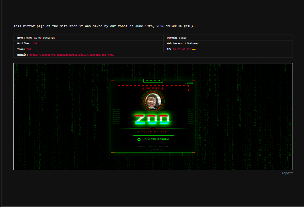 Zod targets the website of Eurasian Campus