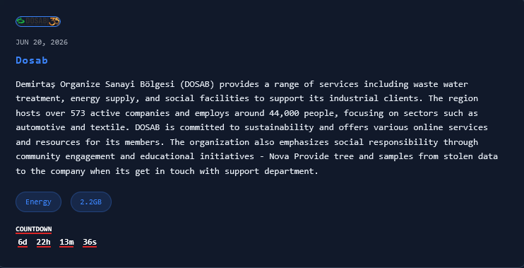Demirtaş Organize Sanayi Bölgesi (DOSAB) falls victim to Nova ransomware