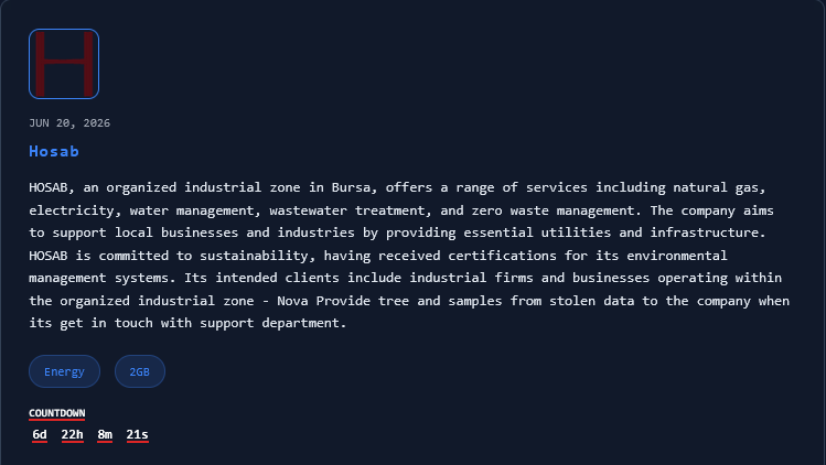 HOSAB falls victim to Nova ransomware