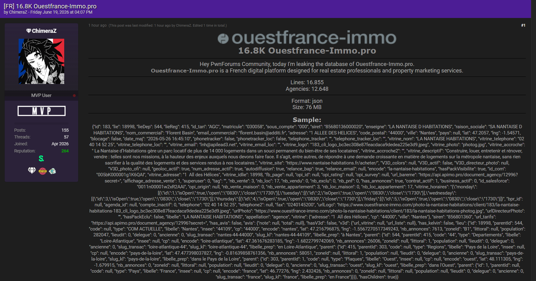 Alleged data breach of Ouest-France Immo