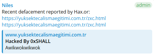 Hax.or targets the website of Yüksekte Çalışma Eğitimi