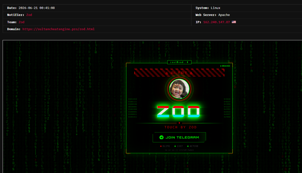 Zod targets the website of SULTANCHEAT ENGINE