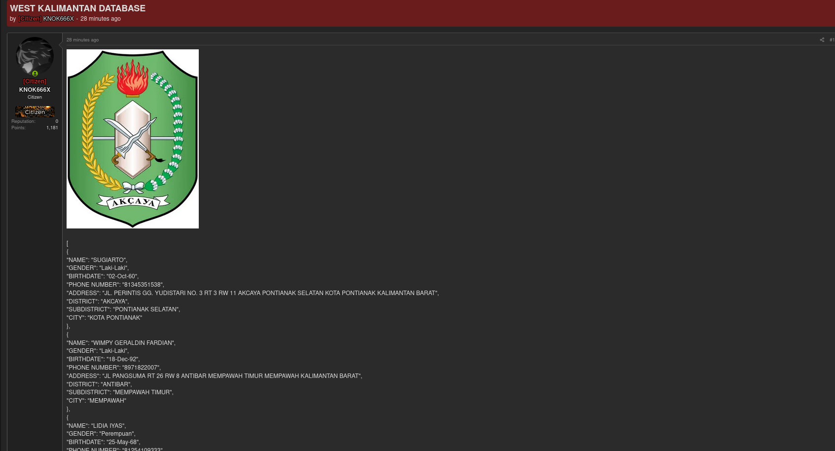 Alleged data breach of West Kalimantan