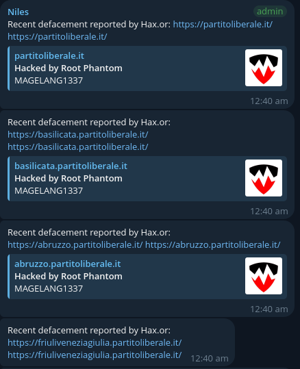 Hax.or targets the websites of Partito Liberale