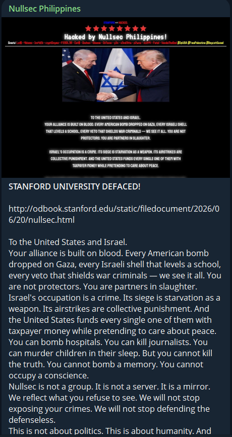 Nullsec Philippines targets the website of Organization Development (OD) Book by Stanford University