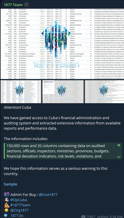 Alleged data sale of Cuban financial administration and auditing systems