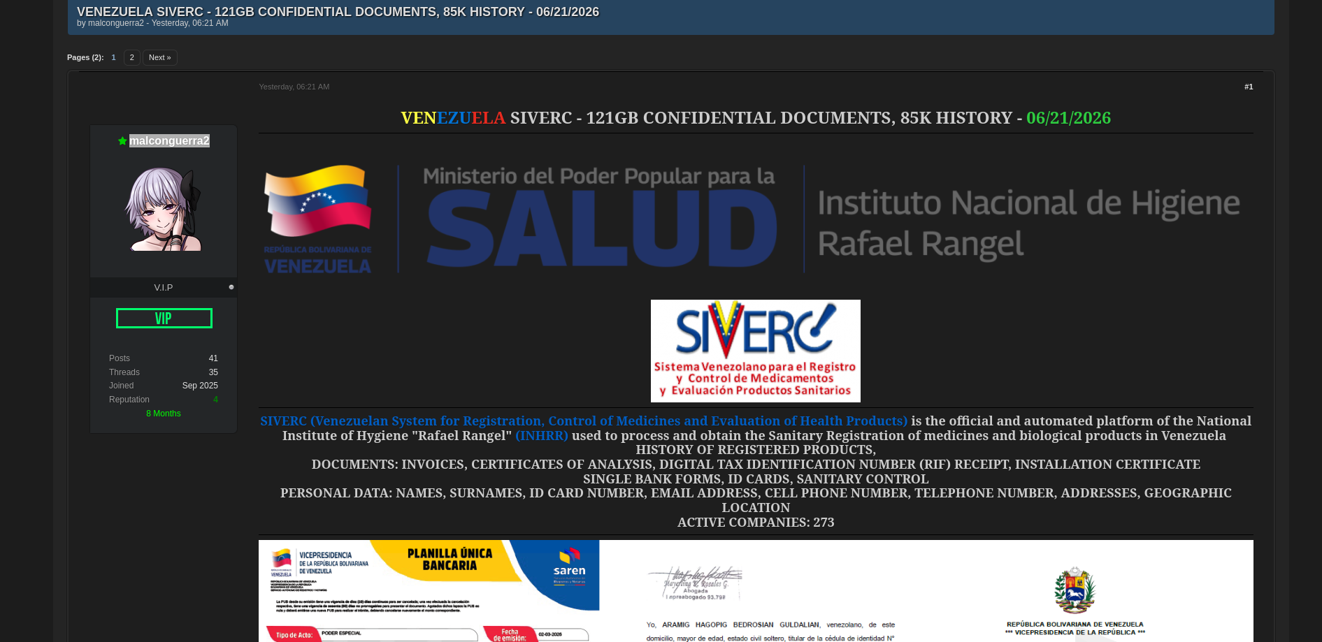 Alleged Data Leak of Venezuela Siverc