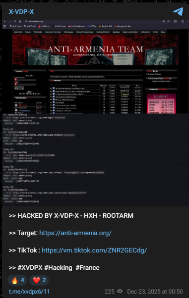 X-VDP-X targets the websites of Anti-Armenia Team