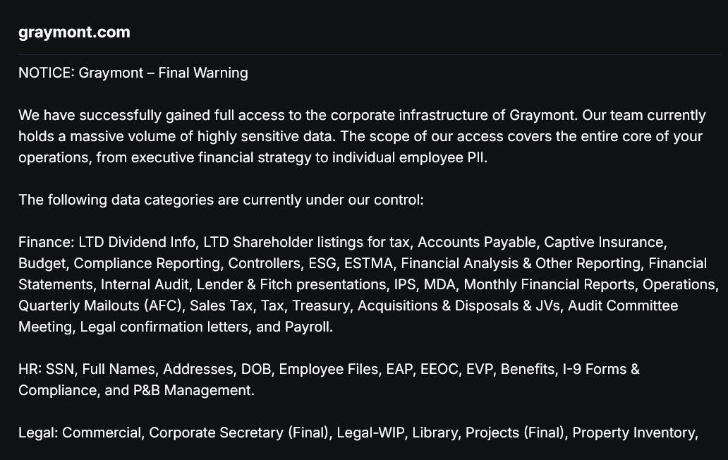 Graymont falls victim to Chaos ransomware