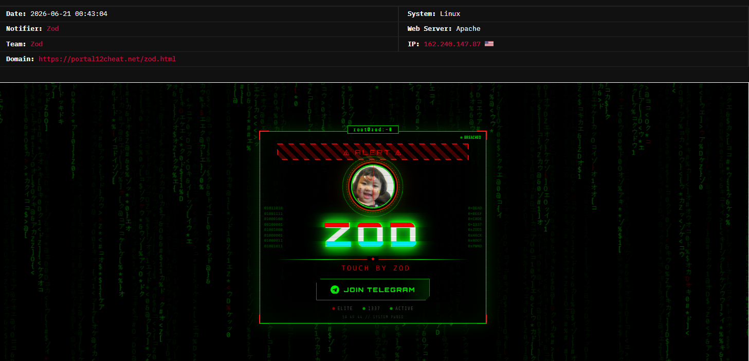 Zod targets the website of PortalCheat12