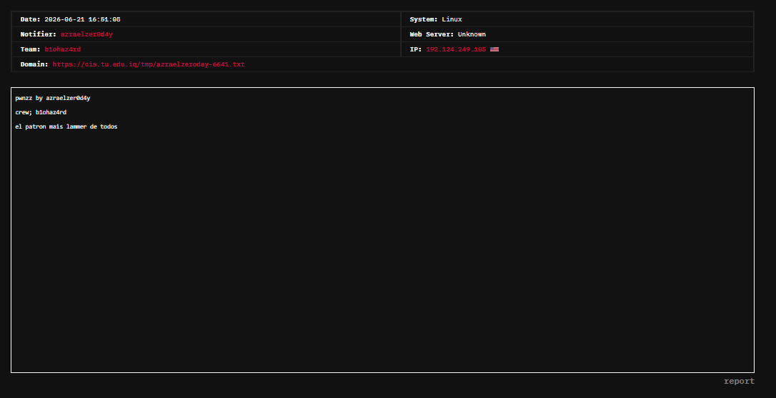 azraelzer0d4y targets the website of College of Islamic Sciences