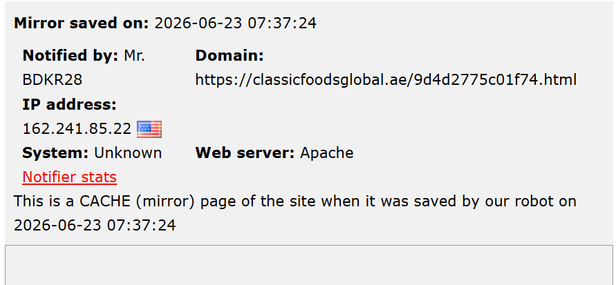 Mr. BDKR28 targets the website of Classic Foods