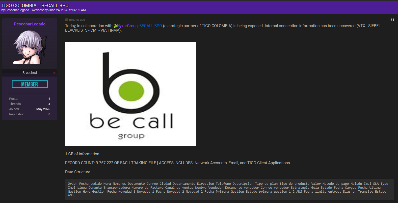 Alleged Data Leak of Be Call Group