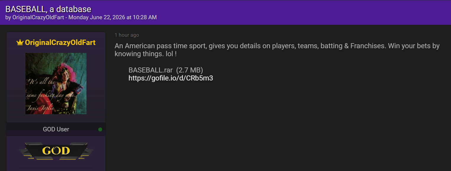 Alleged Data Leak of American passtime sports