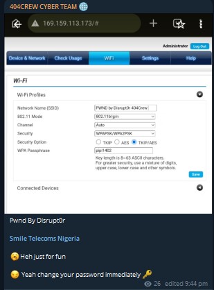 Alleged unauthorized access to Smile Communications