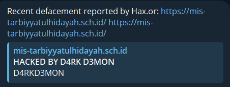 Niles in Cyber Threat Intelligence Feeds targets the website of MI Swasta Tarbiyyatul Hidayah
