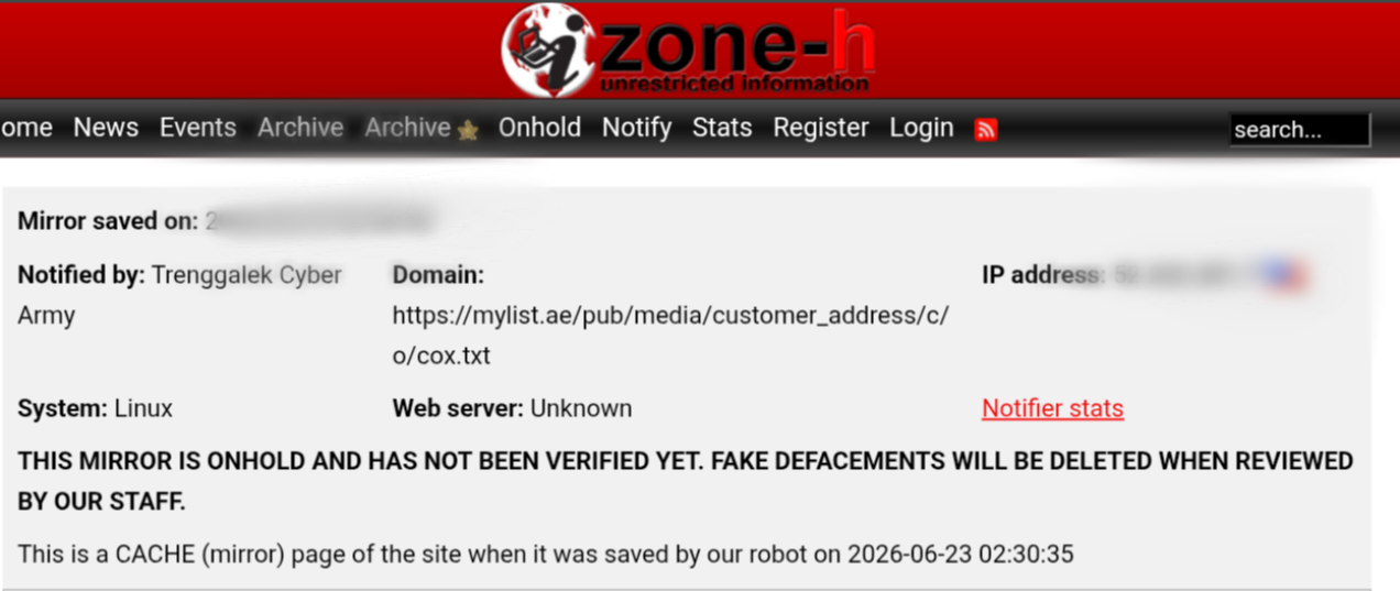 Trenggalek Cyber Army targets the website of MyList FZ LLC