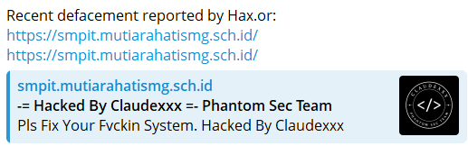 Hax.or targets the website of Pearl Heart Islamic Education Foundation Semarang