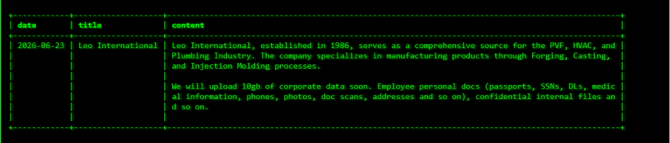 Leo International INC falls victim to akira ransomware