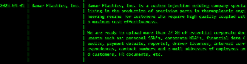 Bamar Plastics公司成为Akira勒索软件的受害者
