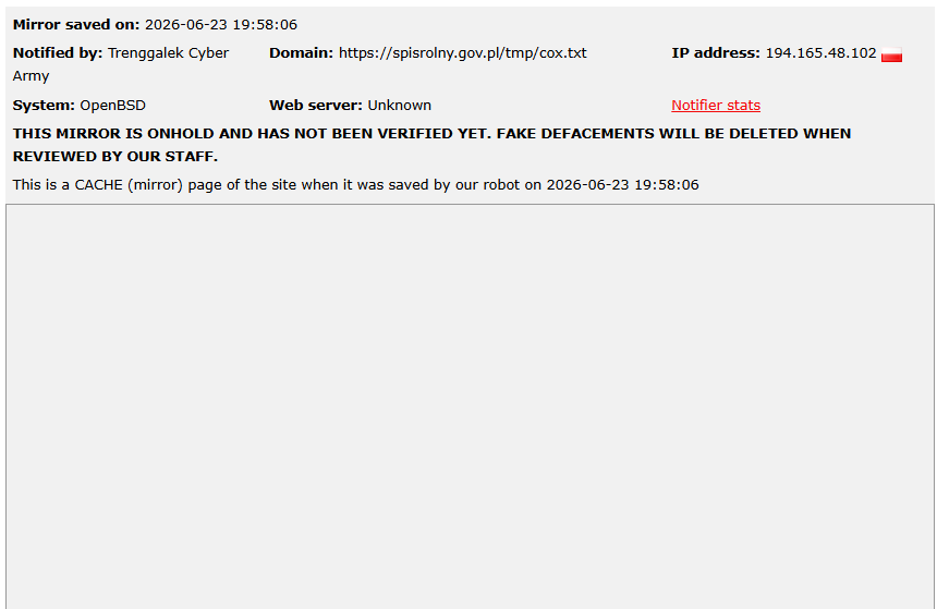 Trenggalek Cyber Army targets the website of Statistics Poland
