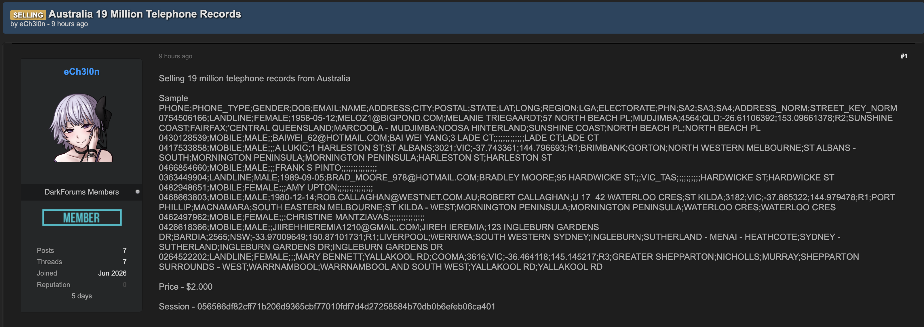 Alleged data leak of Australian Telephone Records